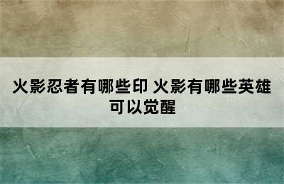 火影忍者有哪些印 火影有哪些英雄可以觉醒